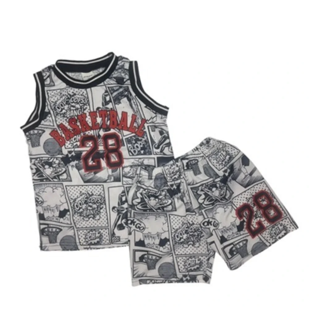 Basketball Comic Print Tank Top Shorts Set Boys Size 6Y Outfit Jersey